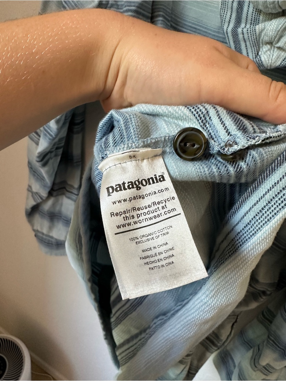 Patagonia Light Blue and Gray Striped Hooded Henley - Picture 4 of 5